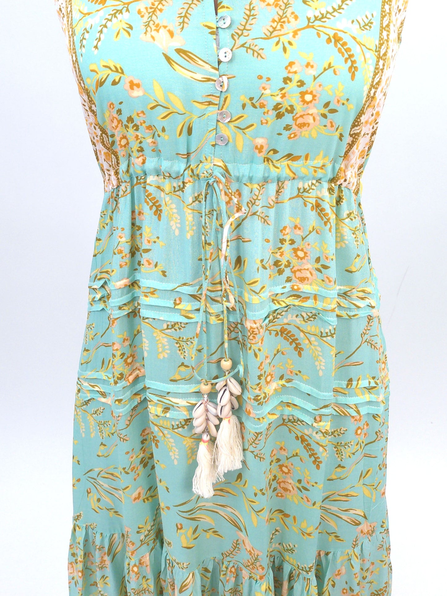 Kleid mit Blumen lang grün, Gr. 36-40