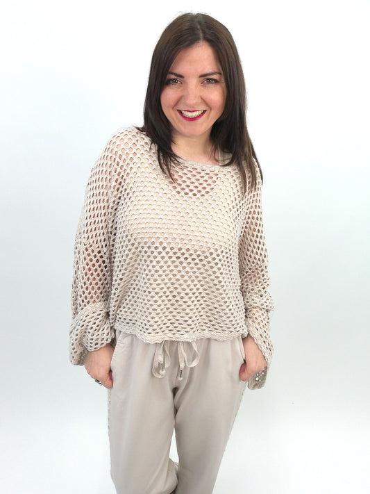 Häkelshirt beige, Gr. 36-42