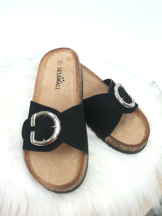 Pantolette Schnalle schwarz, Gr. 37-40