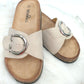 Pantolette Schnalle beige, Gr. 37-40