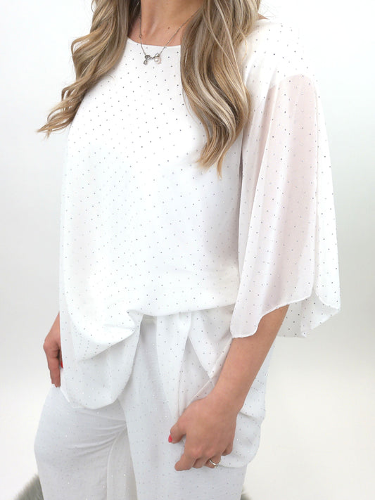 Chiffonshirt Glitzer weiß, Gr. 36-42