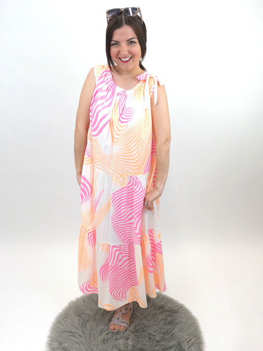Sommerkleid Muster neonpink, Gr. 38-44
