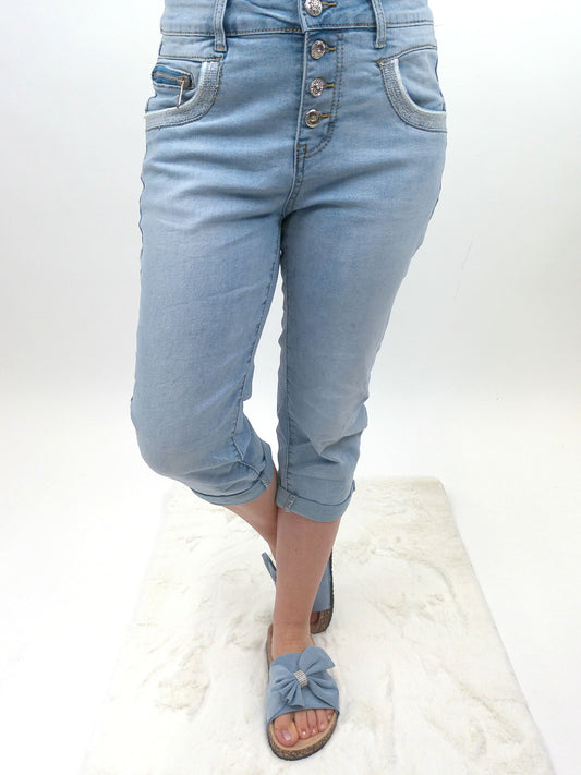 Capri-Jeans mit Glitzer, Gr. 34-42