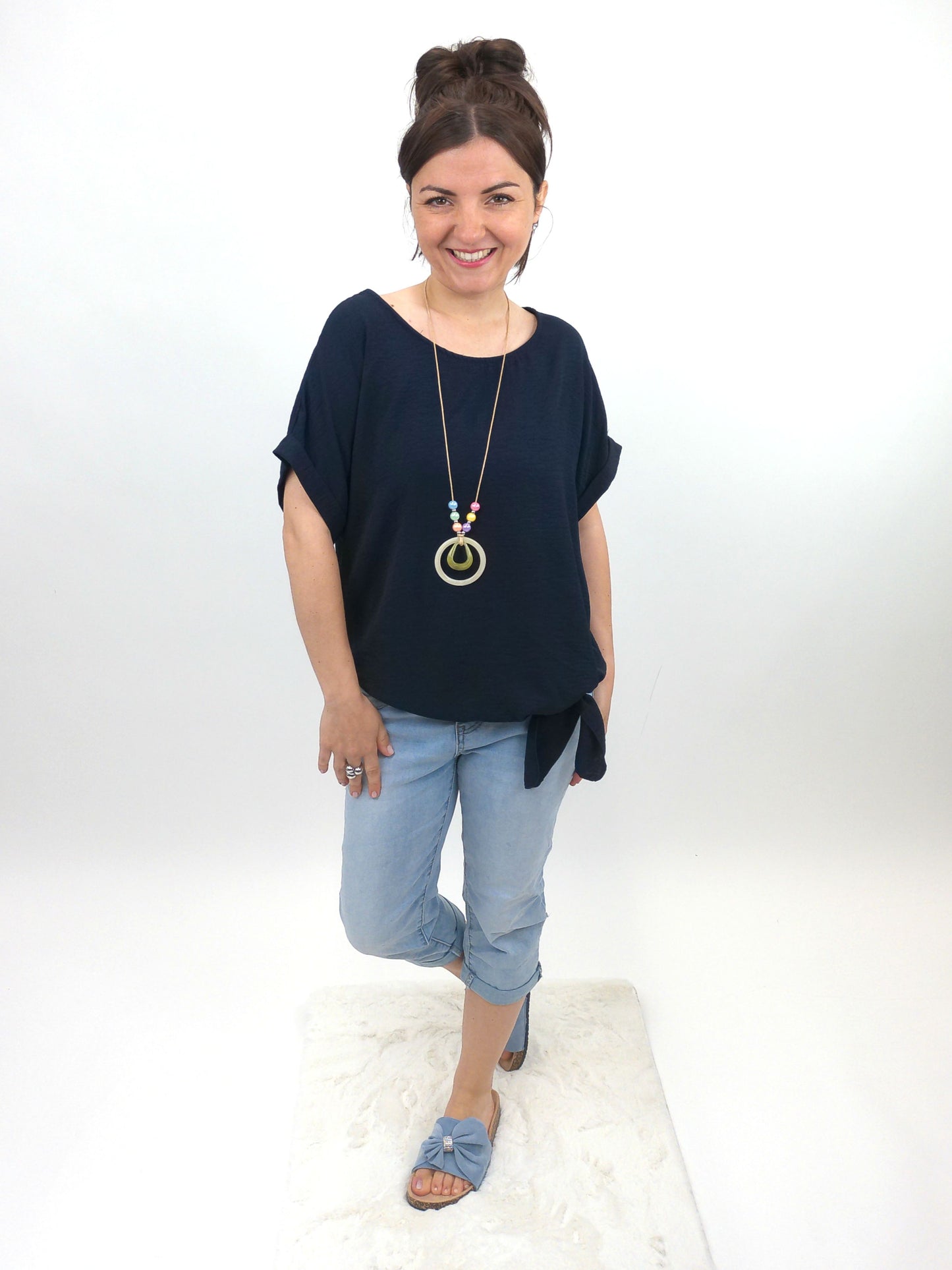Shirt mit Kette zum Binden dunkelblau, Gr. 36-42