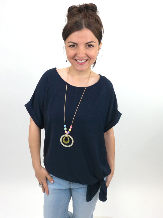 Shirt mit Kette zum Binden dunkelblau, Gr. 36-42