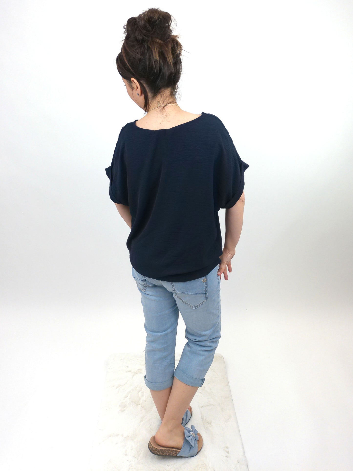 Shirt mit Kette zum Binden dunkelblau, Gr. 36-42