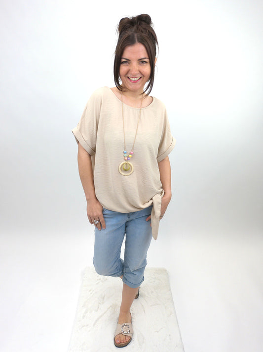 Shirt mit Kette zum Binden beige, Gr. 36-42