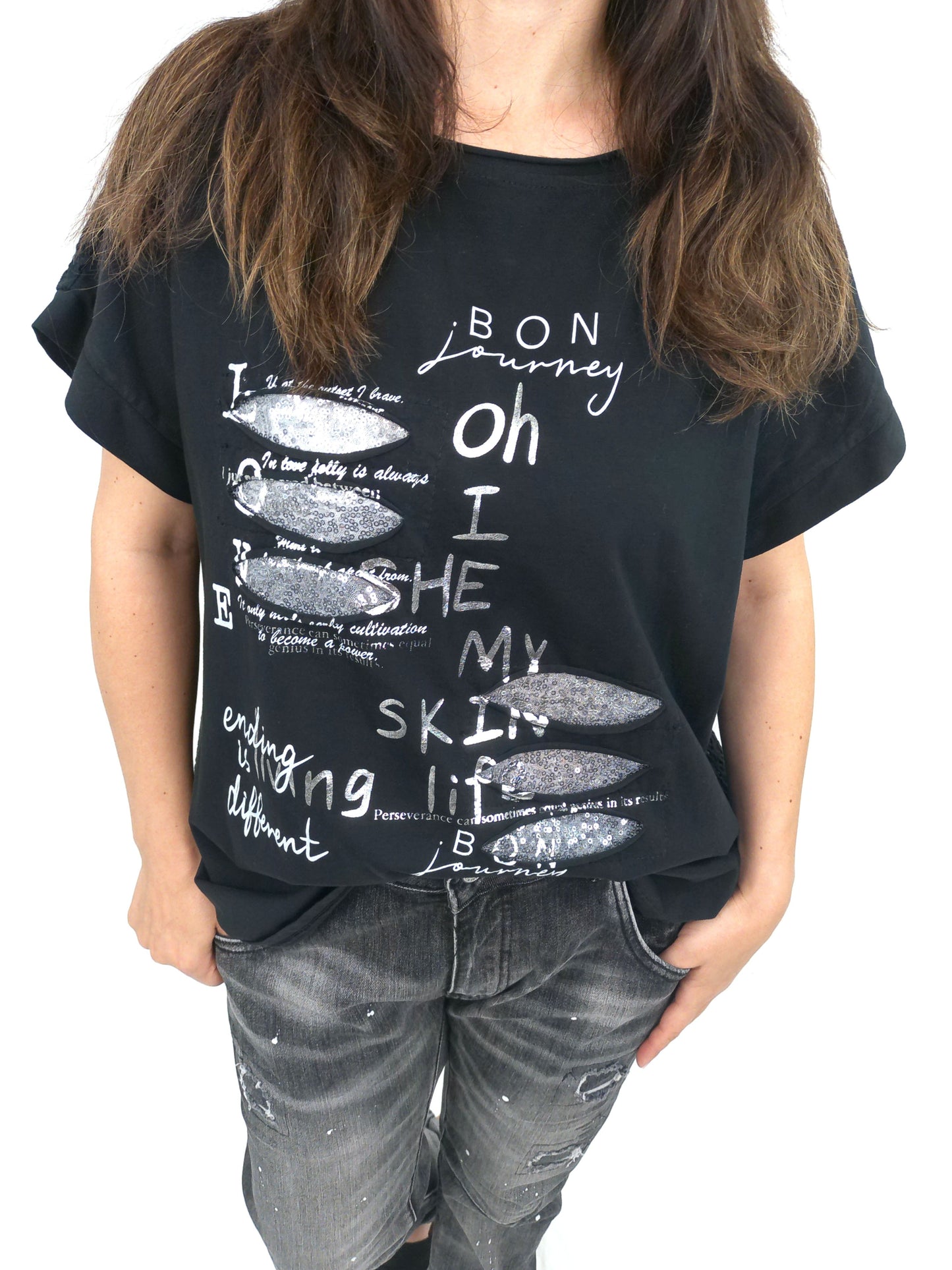 Shirt "Bon Journey" schwarz, Gr. 36-42