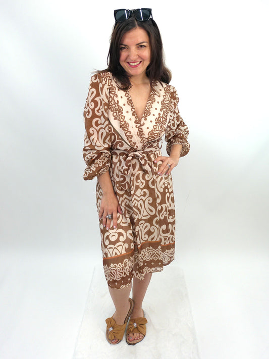 Midikleid Ethno cognac, Gr. 34-40
