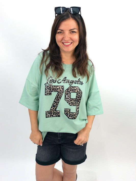 Oversize-Shirt "Los Angeles" mintgrün, Gr. 38-44
