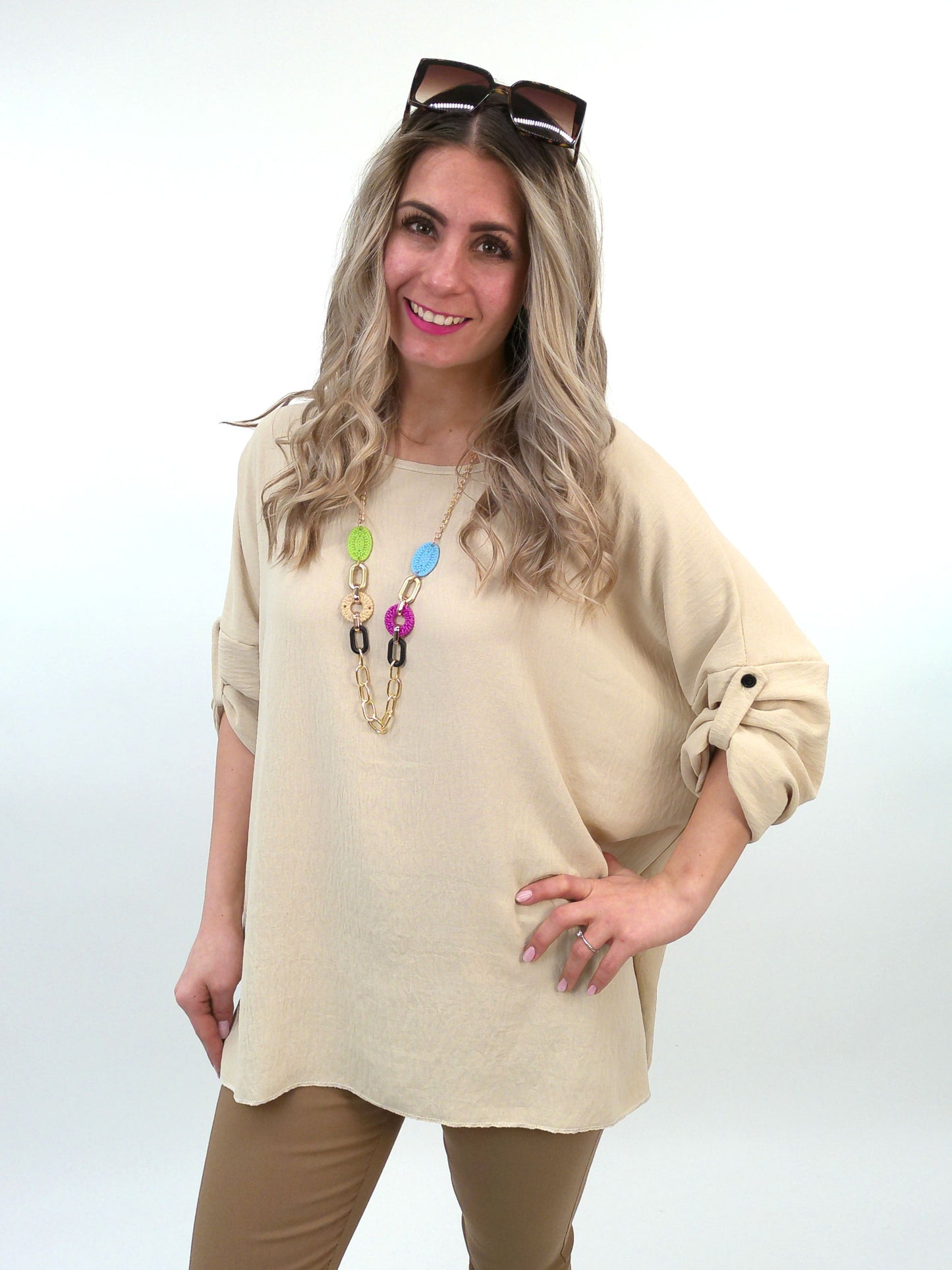 Bluse mit Kette beige, Gr. 40-46