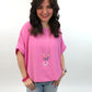 Bluse kurzarm mit Kette pink, Gr. 36-42