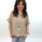 Bluse kurzarm mit Kette taupe, Gr. 36-42