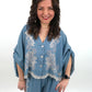 Bluse weit Ornamente jeansblau, Gr. 36-42