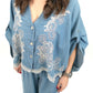 Bluse weit Ornamente jeansblau, Gr. 36-42