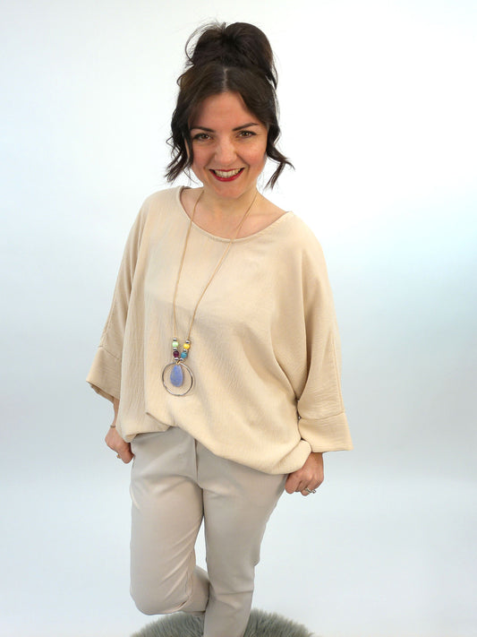 Shirt mit Kette beige, Gr. 38-46