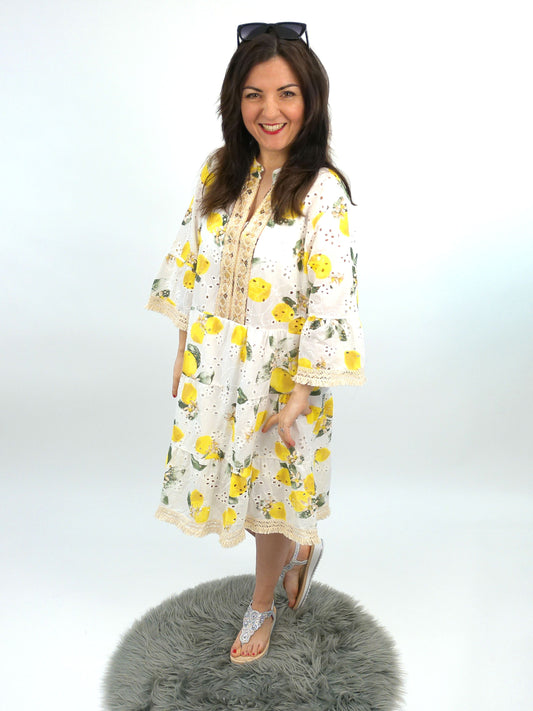Kleid Zitrone langarm kurz, Gr. 36-42