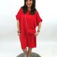 Kleid mit Tasche rot, Gr. 38-44