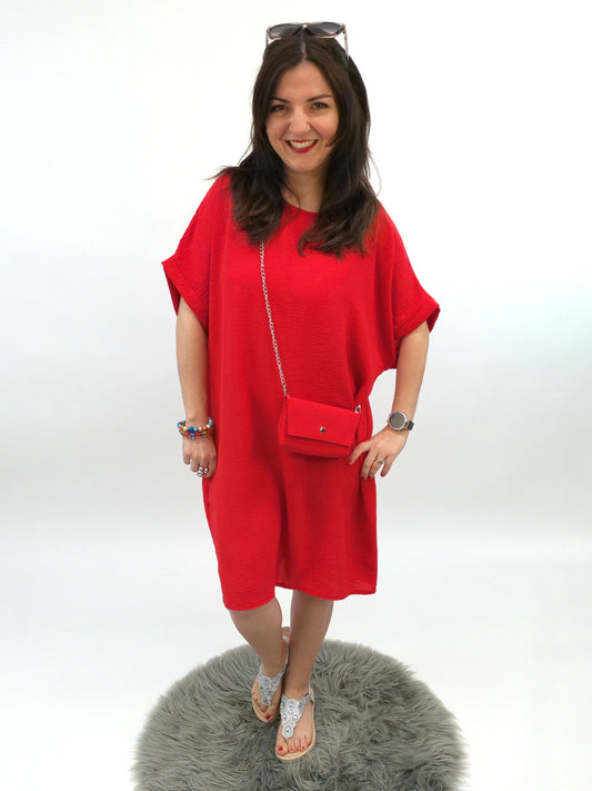 Kleid mit Tasche rot, Gr. 38-44