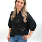 Bluse Blüten schwarz, Gr. 36-42