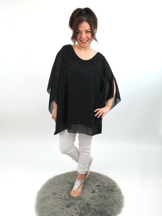 Chiffonshirt Glitzer schwarz, Gr. 40-46