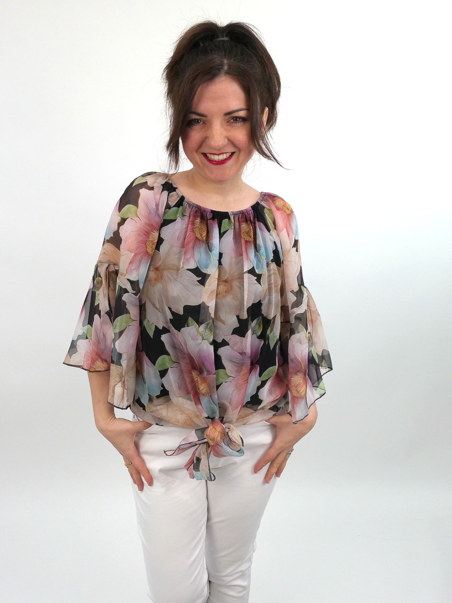 Bluse Blumen schwarz , Gr. 36-40