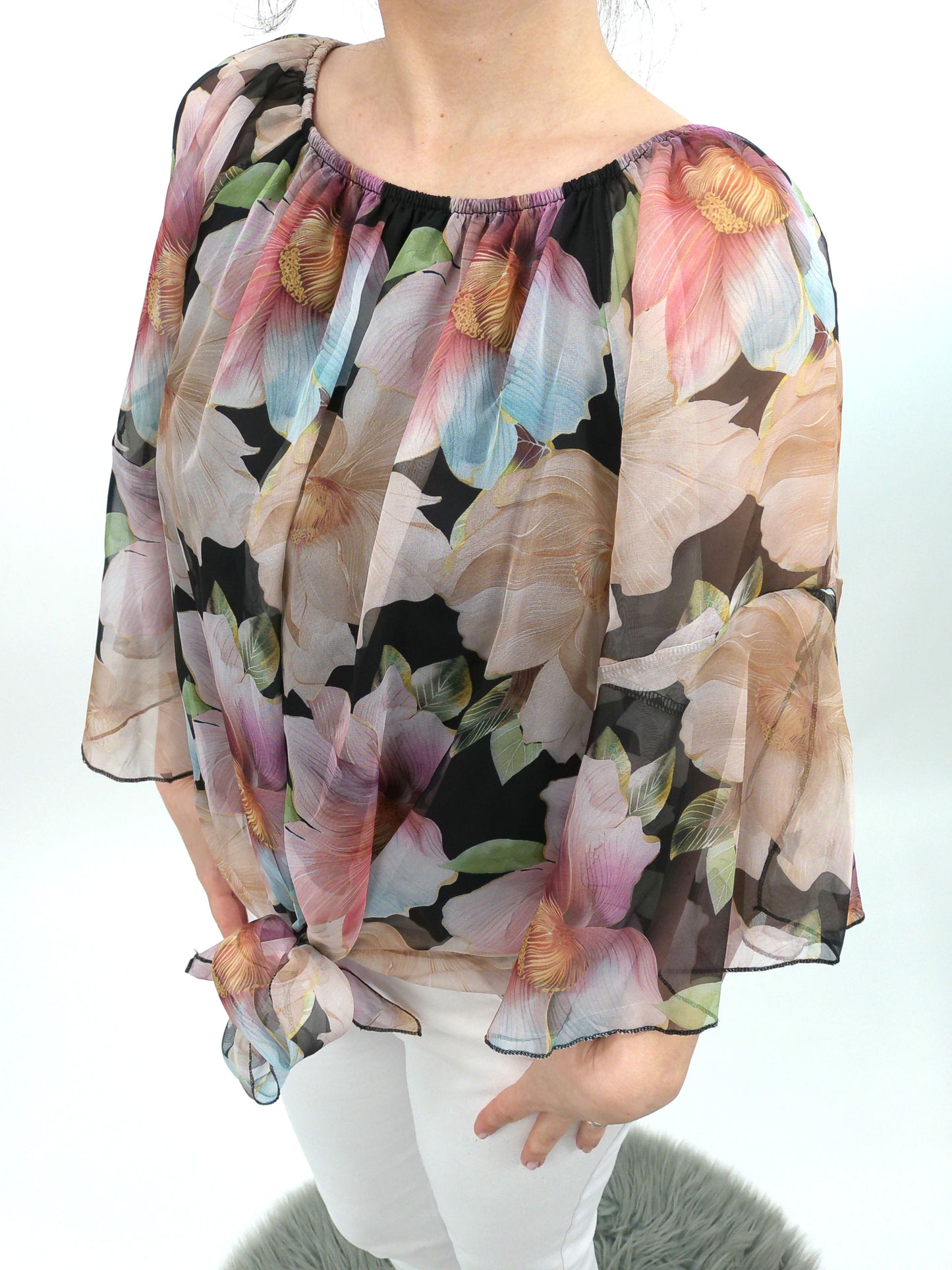 Bluse Blumen schwarz , Gr. 36-40