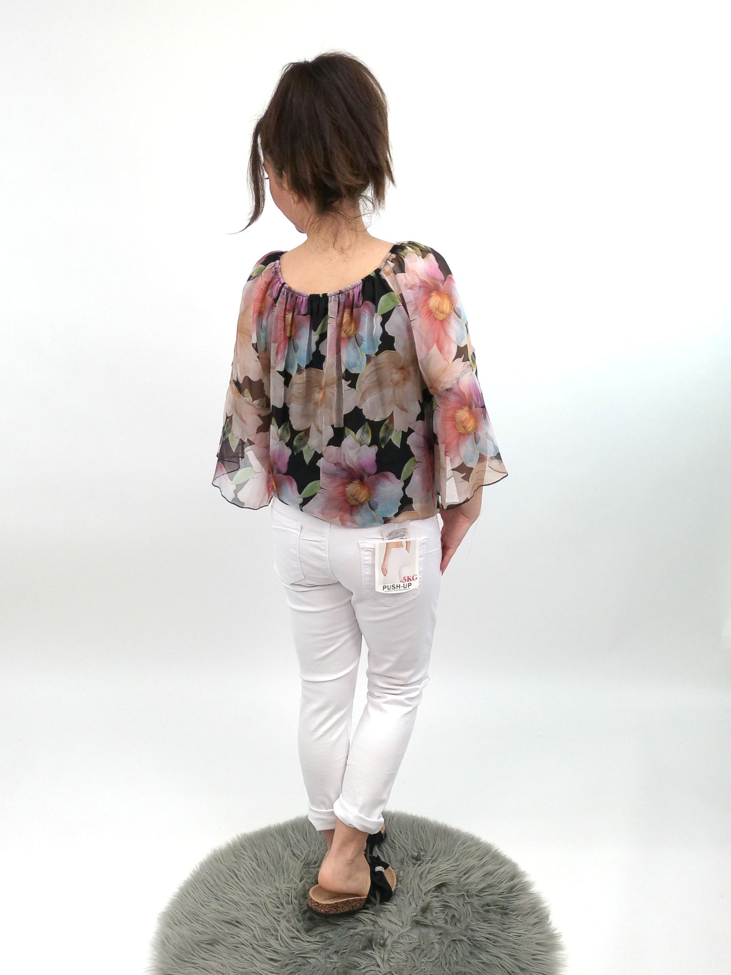 Bluse Blumen schwarz , Gr. 36-40