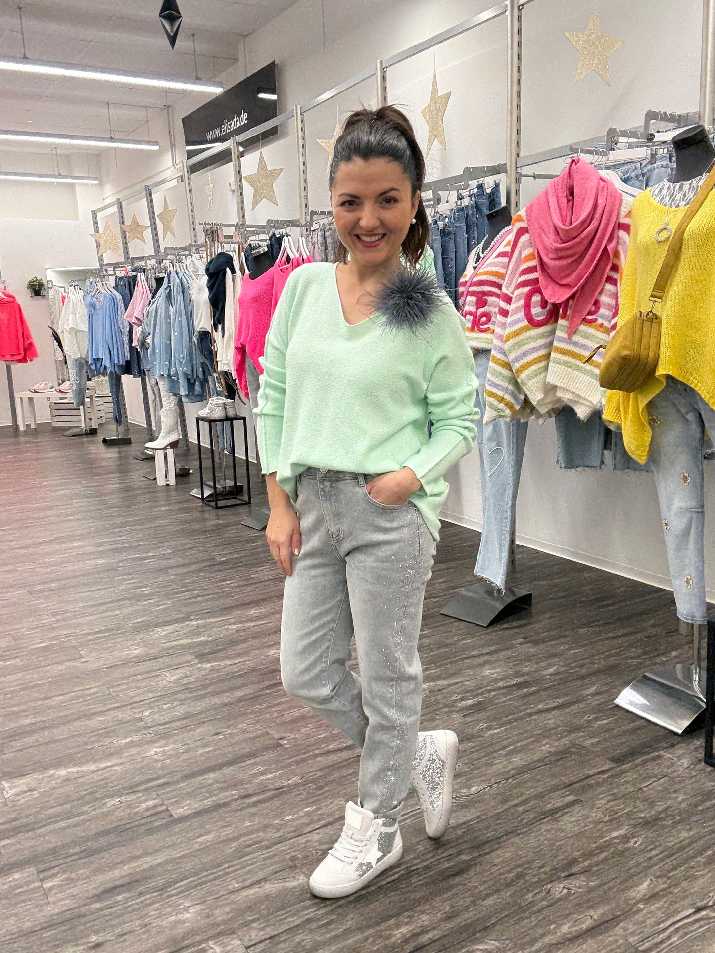 Pullover V-Ausschnitt mint, Gr. 36-42