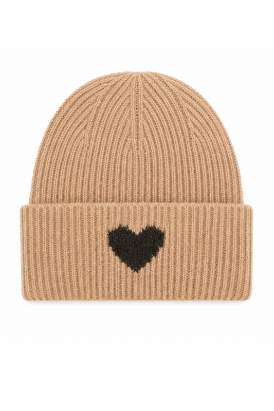 Strickmütze Amour camel (Herz in braun)