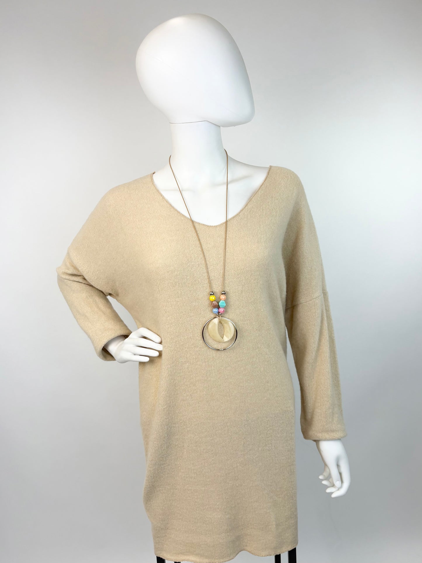 Pullover mit Kette beige Glitzer, Gr. 38-44