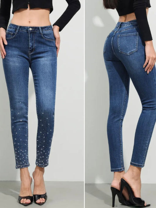 Skinny Jeans Glitzer blau, Gr. 36-46