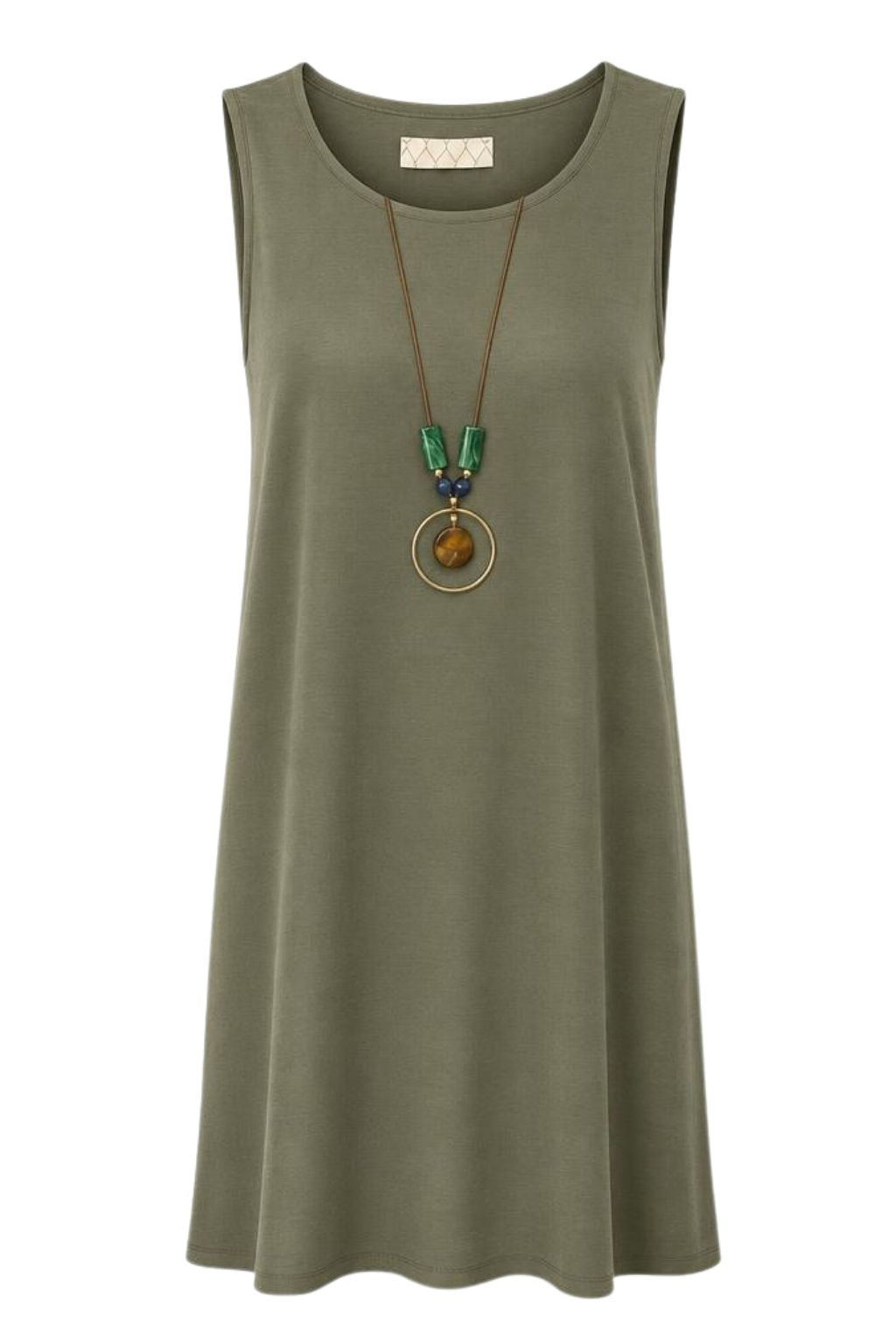 Basic Sommerkleid mit Kette oliv, Gr. 36-42