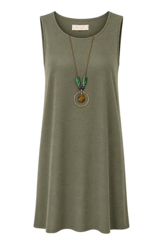 Basic Sommerkleid mit Kette oliv, Gr. 36-40