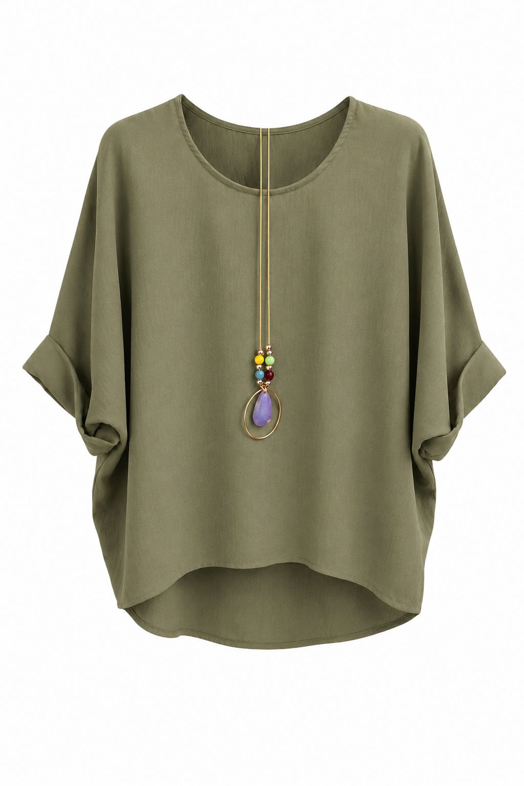 Sommerbluse oliv (mit Kette), Gr. 38-44 (Kopie)