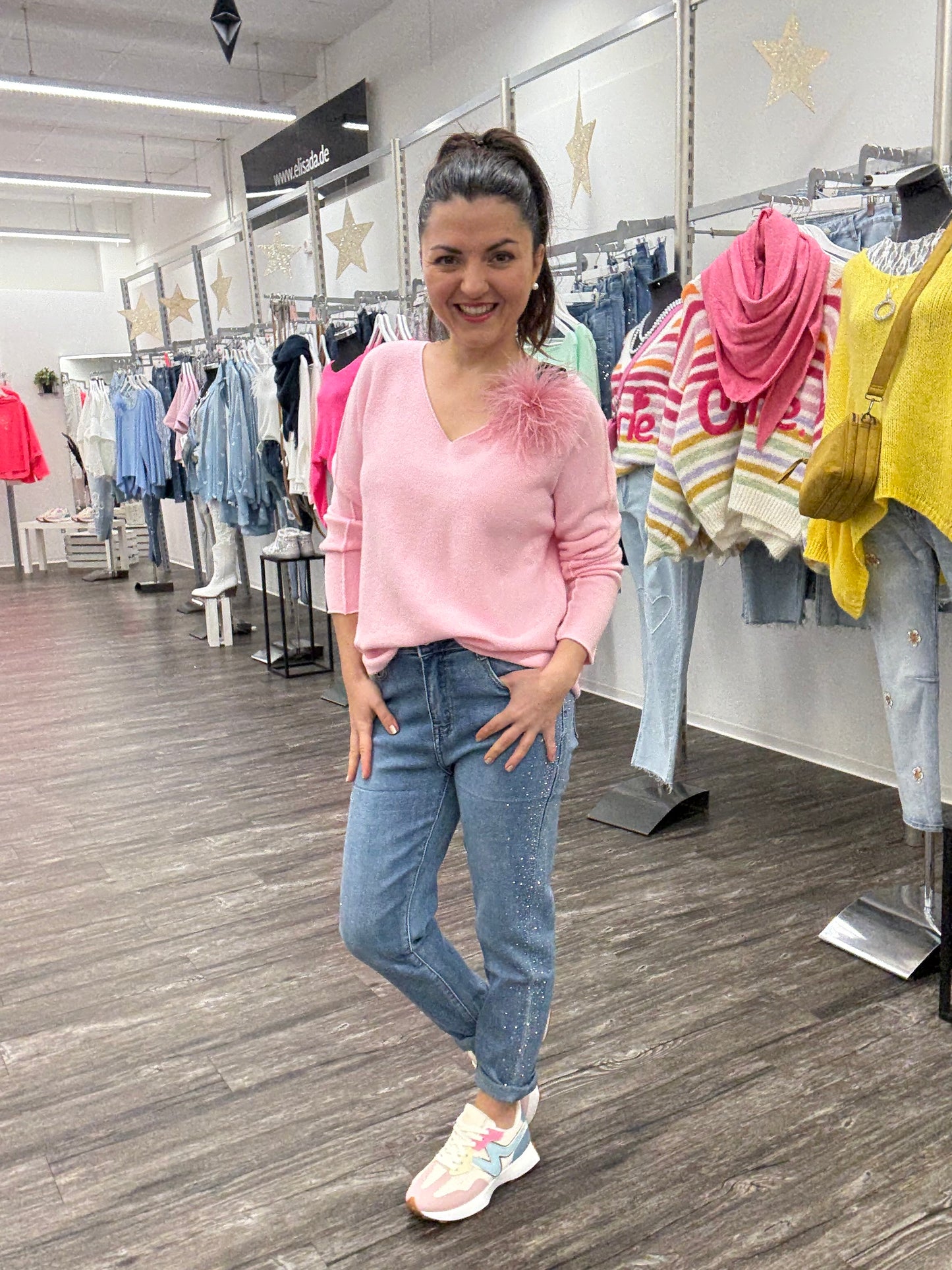 Pullover V-Ausschnitt rosa, Gr. 36-42