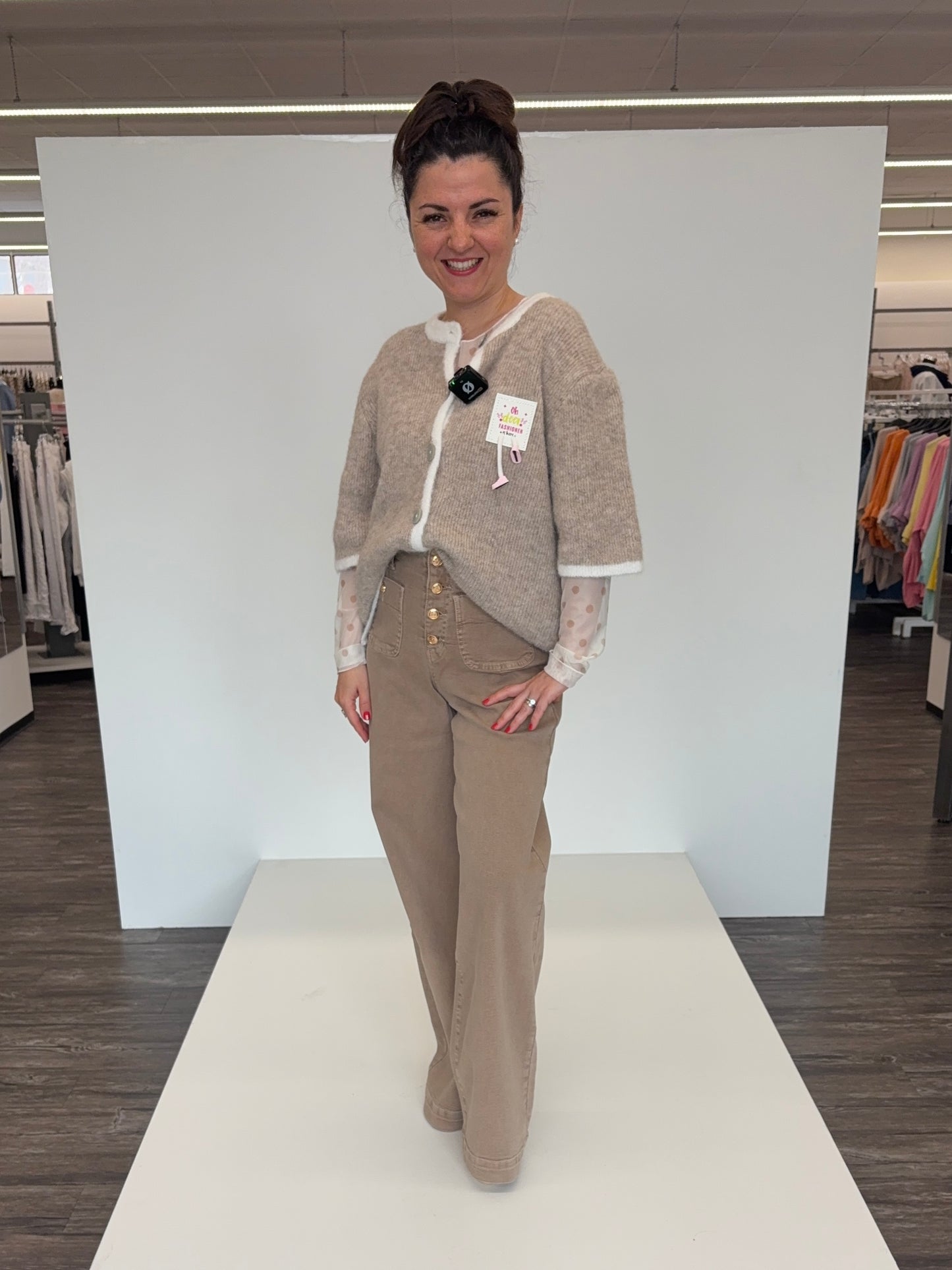 Mesh-Shirt mit Punkten beige/taupe, Gr. 34-40