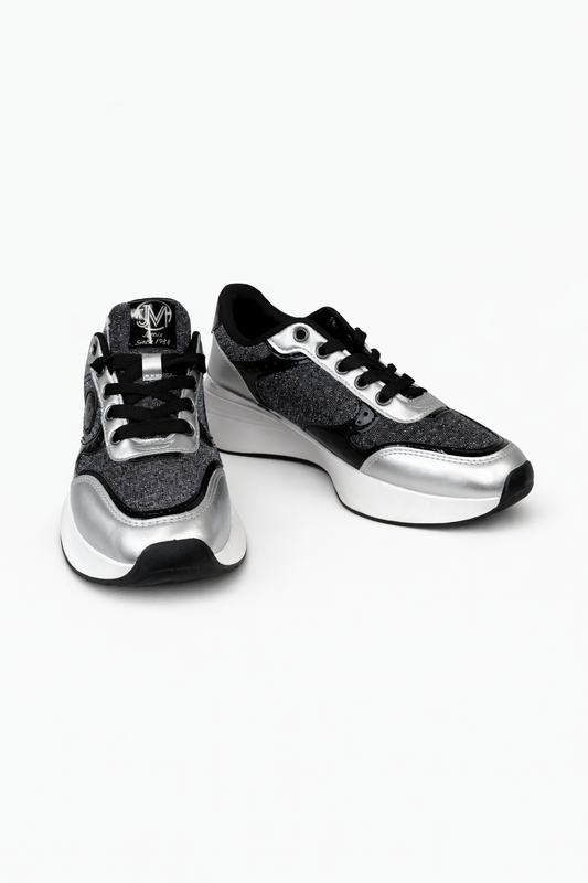Trendige Sneaker mit Keilsohle – Silber/Schwarz
