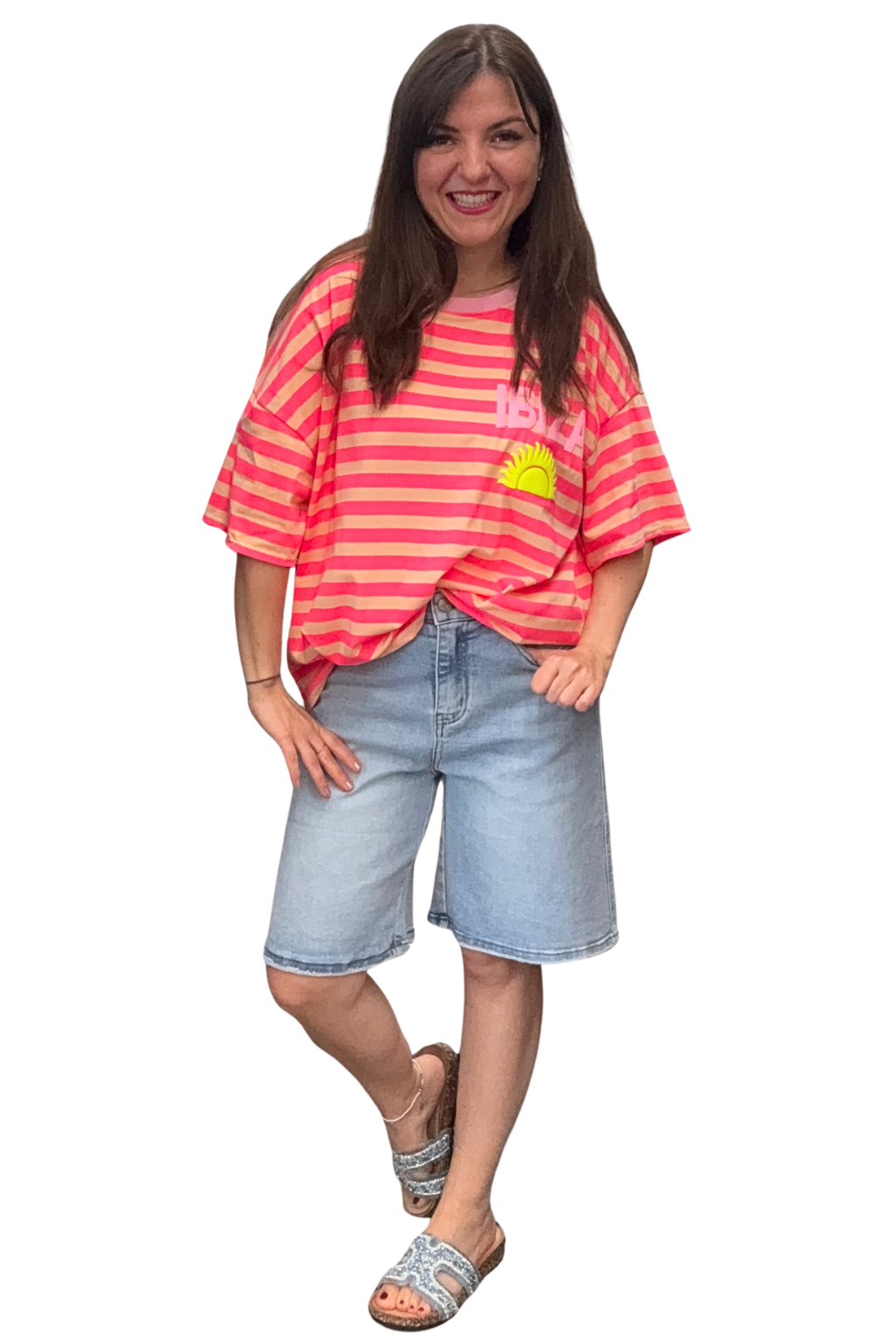 Streifen-Shirt "Ibiza" neonorange, Gr. 36-42