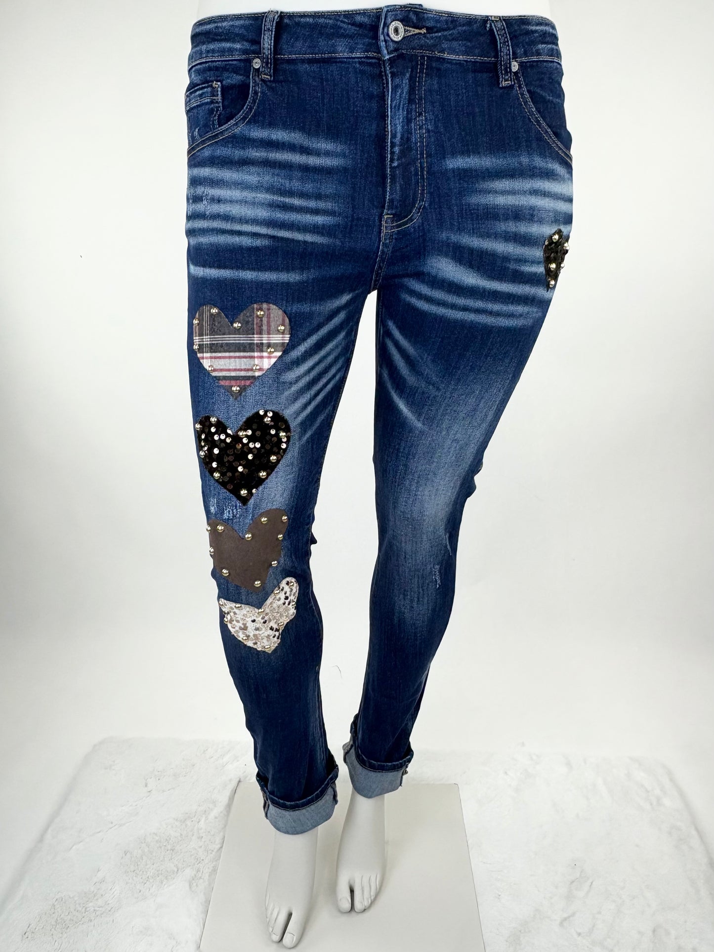 Jeans mit funkelnden Herz-Applikationen braun Gr. 36-42 (Vorbestellung: Versand ab 04.12.25)