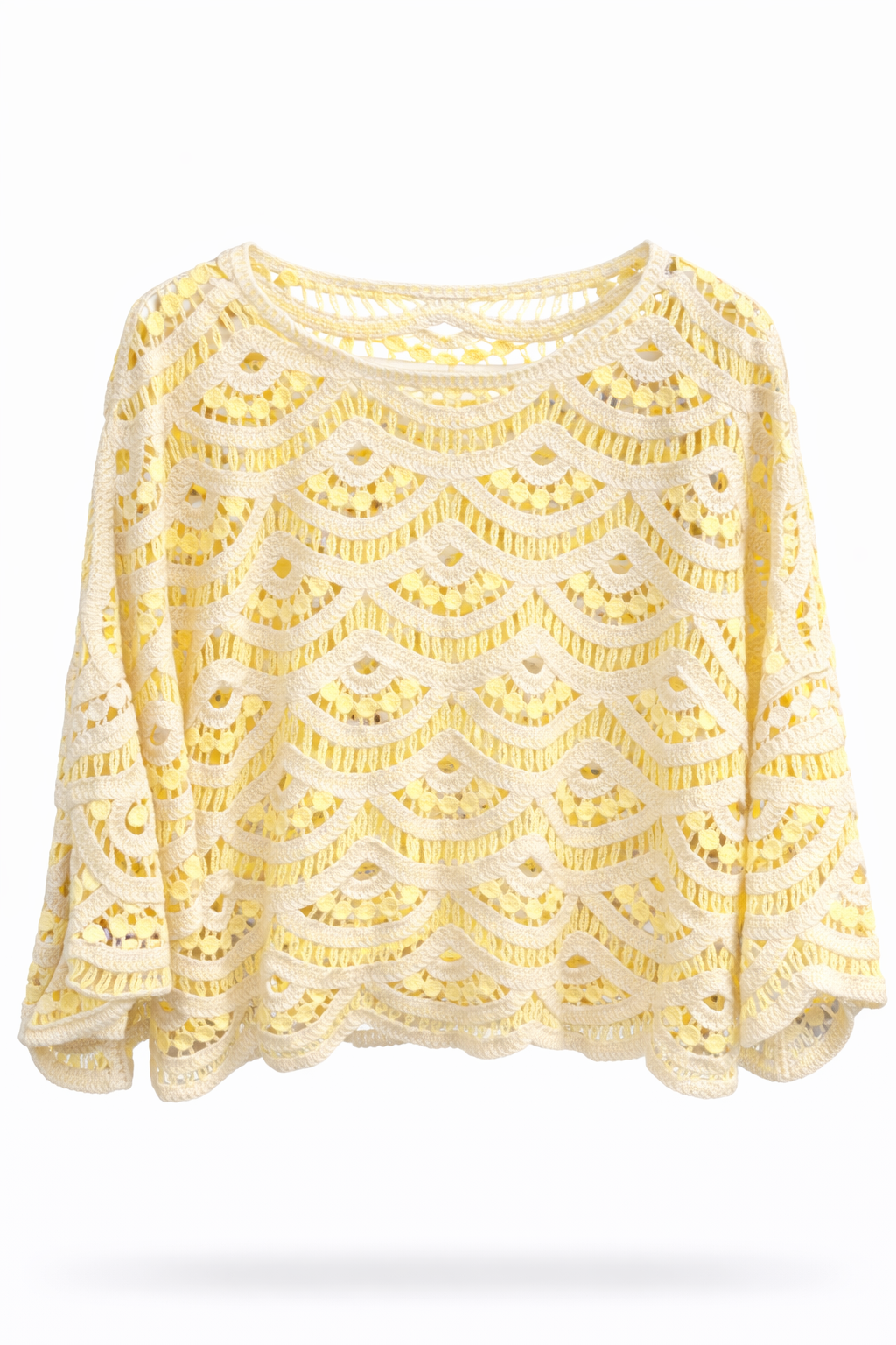 Häkelpullover gelb/beige, Gr. 36-42