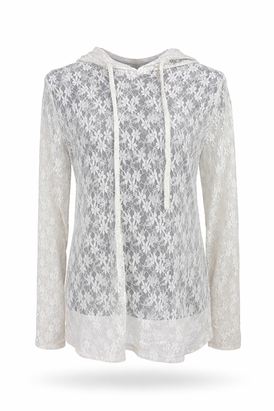 Spitzen-Hoodie beige, Gr. 36-42