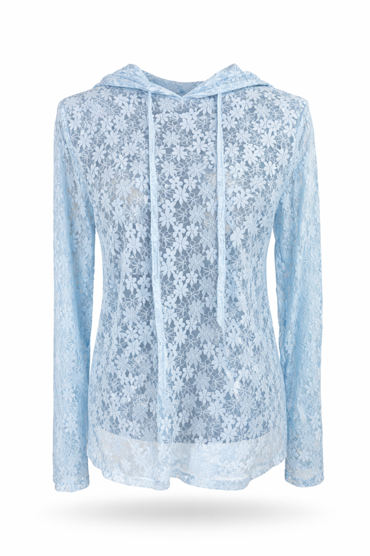 Spitzen-Hoodie hellblau, Gr. 36-42