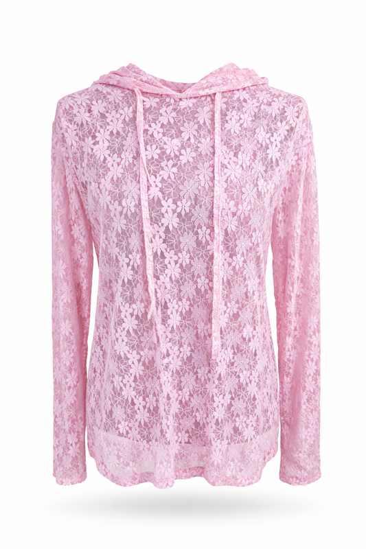 Spitzen-Hoodie rosa, Gr. 36-42