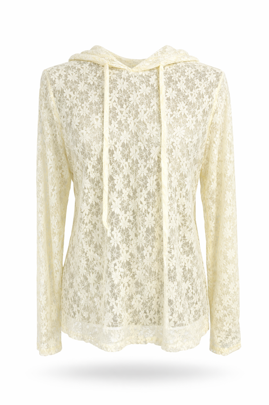 Spitzen-Hoodie buttergelb, Gr. 36-42