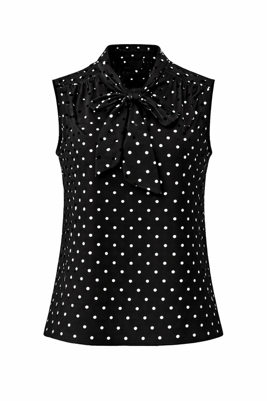 Blusentop mit feinen Polka Dots & Schleife schwarz, Gr. 36-40