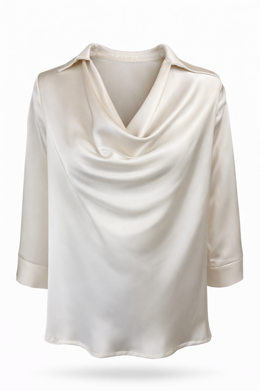 Satinbluse mit Wasserfallausschnitt beige, Gr. 38-46