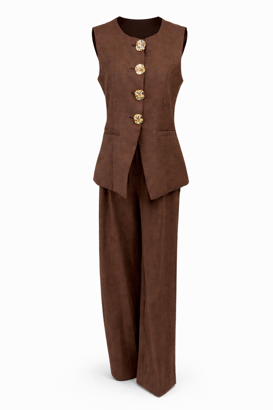 Zweiteiler mit Weste & Marlenehose schokobraun, Gr. 36-40