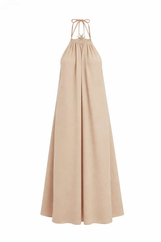 Maxikleid mit Neckholder beige, Gr. 38-44