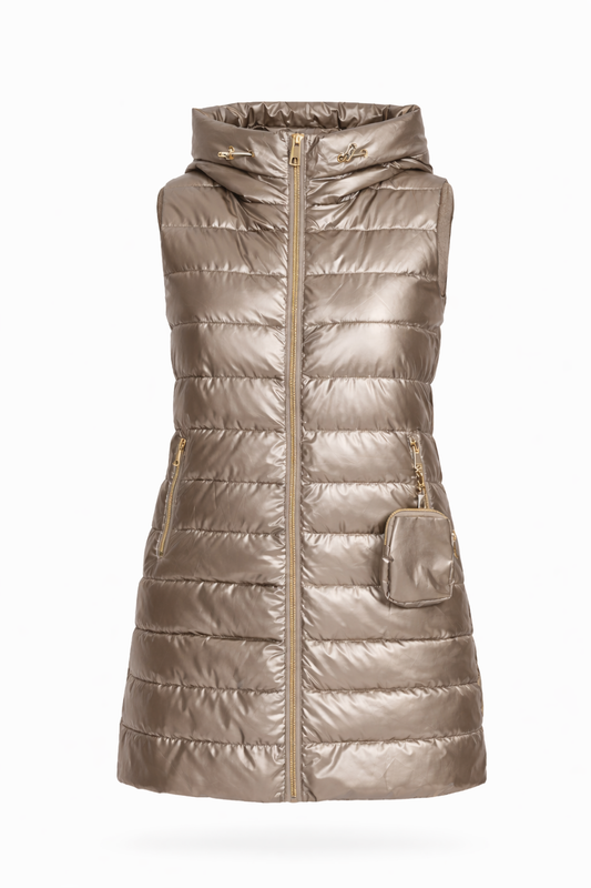 Steppweste lang metallic taupe, Gr. 36-42